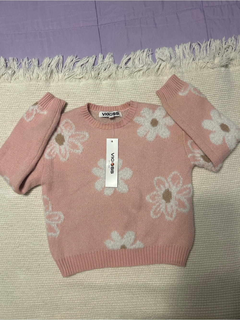 Vigoss Pink Daisy Crewneck Sweater